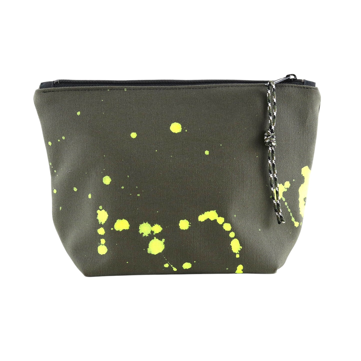 No. 8 MEDIUM ZIPPER POUCH Olive with Neon Splatter