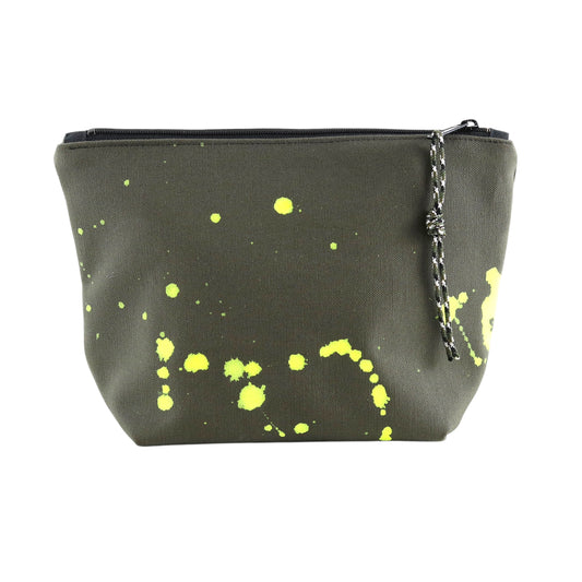 No. 8 MEDIUM ZIPPER POUCH Olive with Neon Splatter